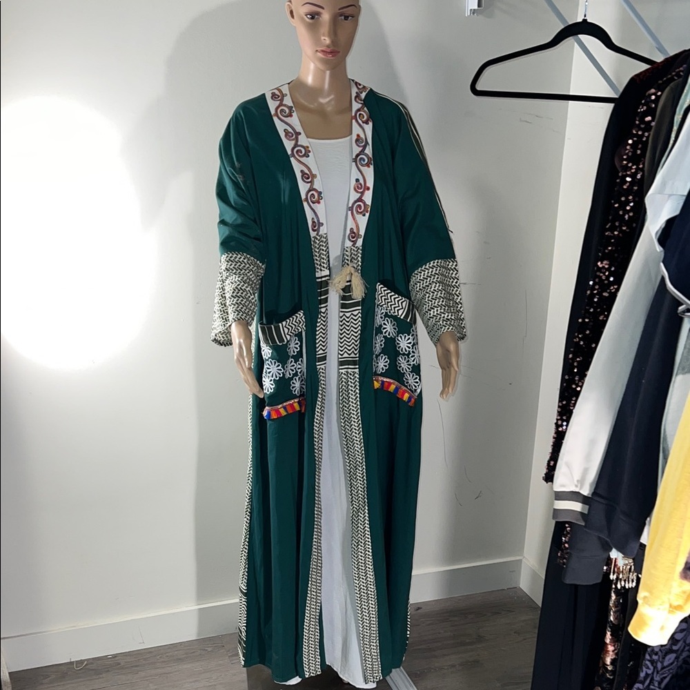 Chic Teal Embroidered Long Sleeve Dress Abaya Ramadan Arabic (#54)
